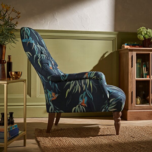 Bibury Button Back Kingfisher Print Occasional Armchair