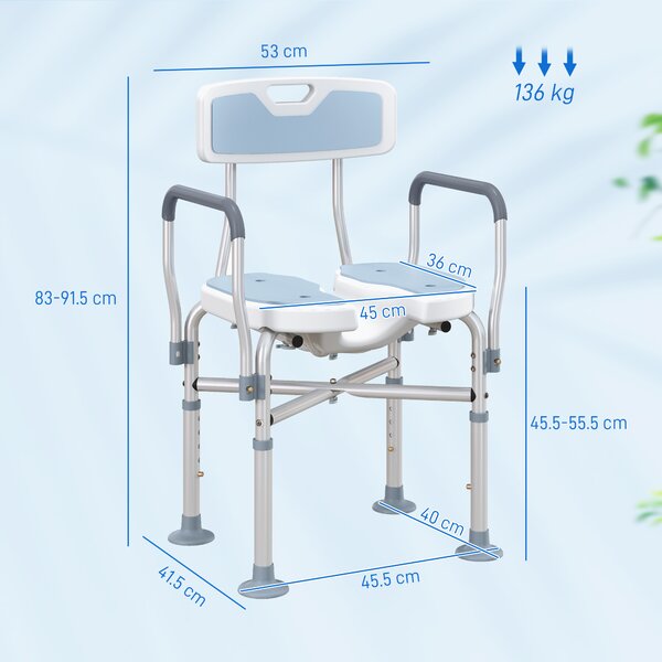 HOMCOM Bath Stool w/ Upgraded U-shaped Seat and Reinforced Crossbars, Height Adjustable Padded Shower Chair w/ Non-slip Feet, Light Blue Aosom UK