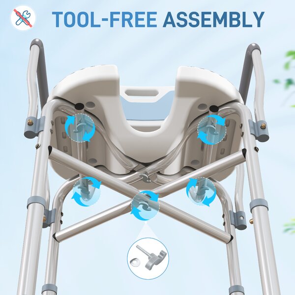 HOMCOM Bath Stool w/ Upgraded U-shaped Seat and Reinforced Crossbars, Height Adjustable Padded Shower Chair w/ Non-slip Feet, Light Blue Aosom UK