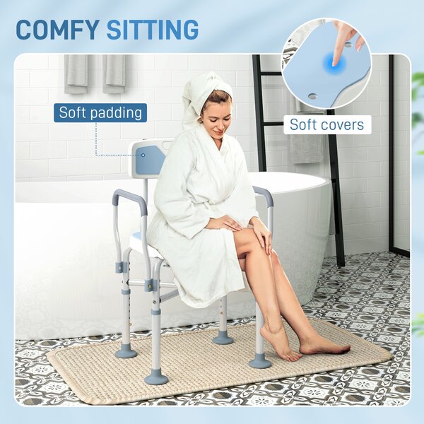 HOMCOM Bath Stool w/ Upgraded U-shaped Seat and Reinforced Crossbars, Height Adjustable Padded Shower Chair w/ Non-slip Feet, Light Blue Aosom UK