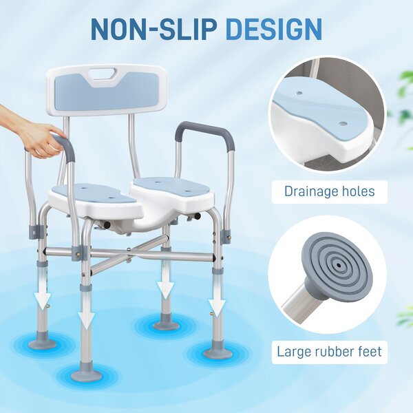 HOMCOM Bath Stool w/ Upgraded U-shaped Seat and Reinforced Crossbars, Height Adjustable Padded Shower Chair w/ Non-slip Feet, Light Blue Aosom UK