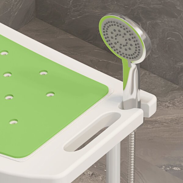 HOMCOM 6-Level Height Adjustable Aluminium Bath Stool with Non-Slip Design, Padded Seat Drainage Holes, Green Aosom UK