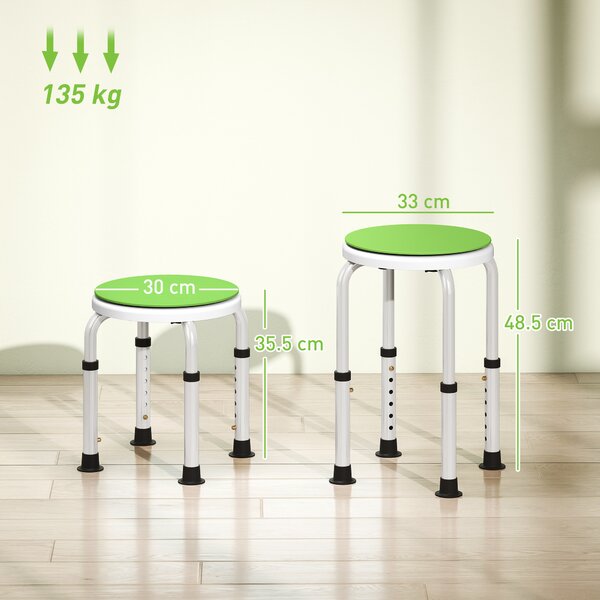 HOMCOM 360° Swivel Bath Stool with Non-Slip Feet, Height Adjustable Aluminium Shower Chair, Green Aosom UK