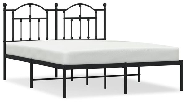 Metal Bed Frame without Mattress with Headboard Black 150x200cm