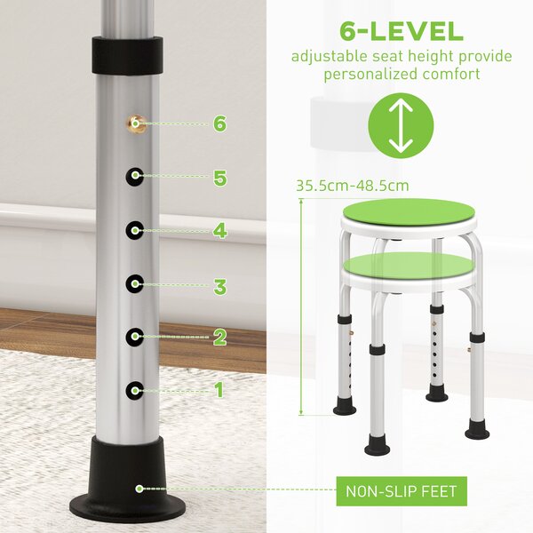 HOMCOM 360° Swivel Bath Stool with Non-Slip Feet, Height Adjustable Aluminium Shower Chair, Green Aosom UK