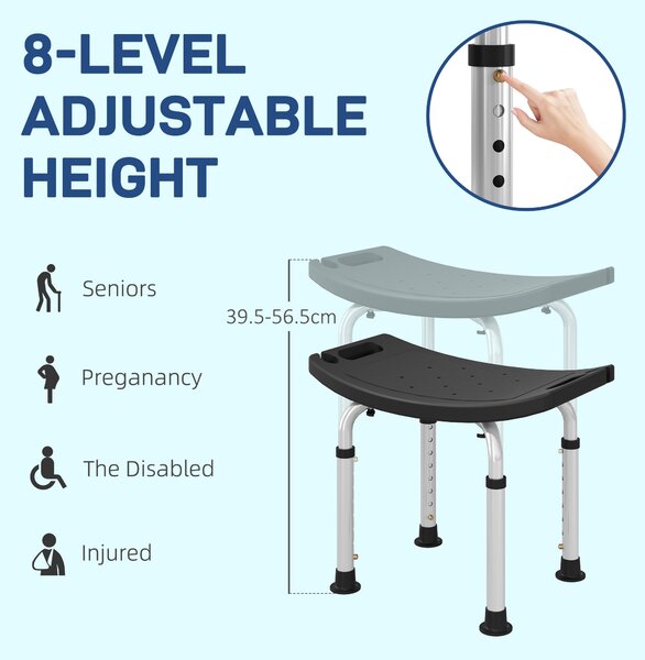 HOMCOM Height Adjustable Bath Stool, Aluminium Shower Chair with Non-Slip Pads, 4 Suction Foot, Black Aosom UK