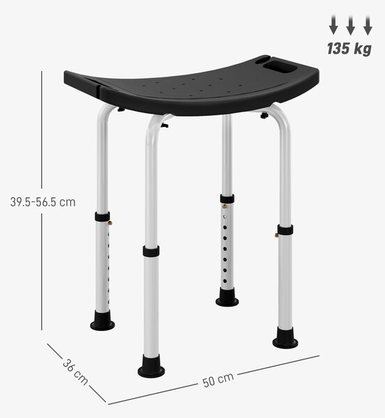 HOMCOM Height Adjustable Bath Stool, Aluminium Shower Chair with Non-Slip Pads, 4 Suction Foot, Black Aosom UK