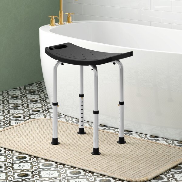 HOMCOM Height Adjustable Bath Stool, Aluminium Shower Chair with Non-Slip Pads, 4 Suction Foot, Black Aosom UK