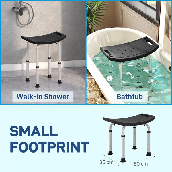 HOMCOM Height Adjustable Bath Stool, Aluminium Shower Chair with Non-Slip Pads, 4 Suction Foot, Black Aosom UK
