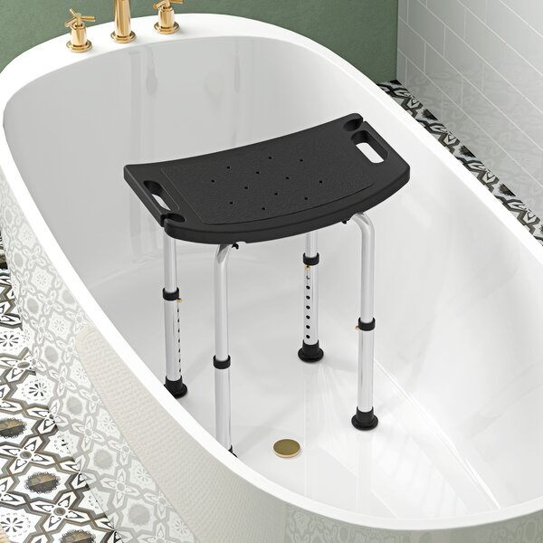 HOMCOM Height Adjustable Bath Stool, Aluminium Shower Chair with Non-Slip Pads, 4 Suction Foot, Black Aosom UK