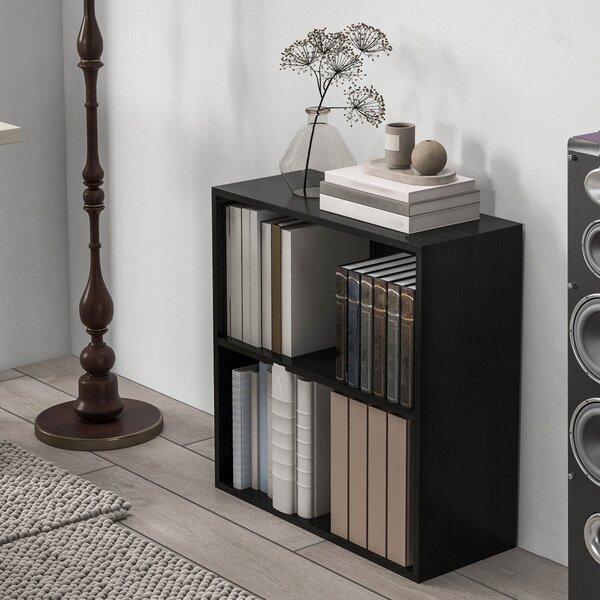 HOMCOM Low Bookcase with Adjustable Shelf, 2 Compartments, 2 Tier Bookshelf for Home Office, Living Room, Study, Black Aosom UK