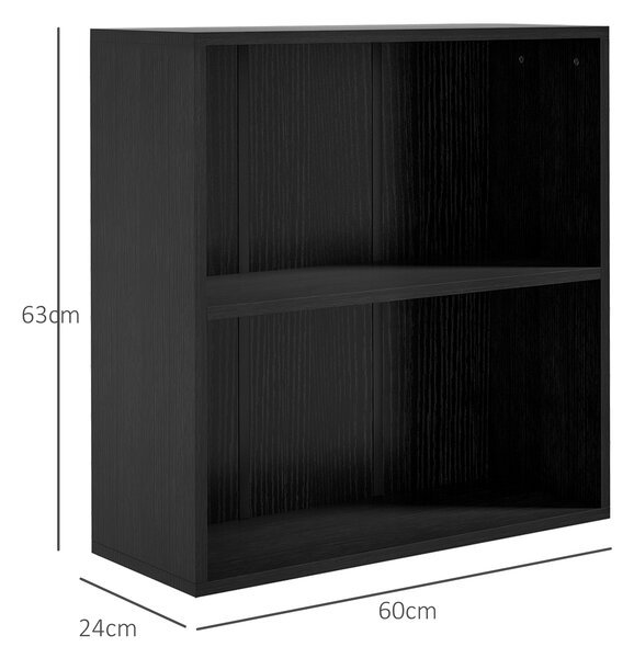 HOMCOM Low Bookcase with Adjustable Shelf, 2 Compartments, 2 Tier Bookshelf for Home Office, Living Room, Study, Black Aosom UK