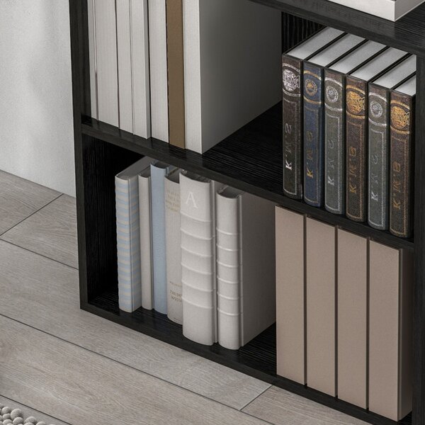 HOMCOM Low Bookcase with Adjustable Shelf, 2 Compartments, 2 Tier Bookshelf for Home Office, Living Room, Study, Black Aosom UK