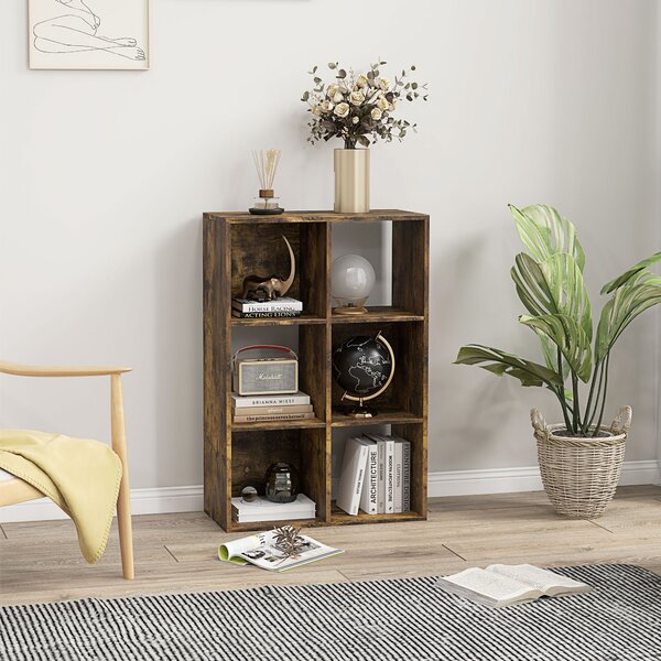HOMCOM 3-tier 6 Cubes Storage Unit Particle Board Cabinet Bookcase Organiser Home Office Shelves Rustic Brown Aosom UK