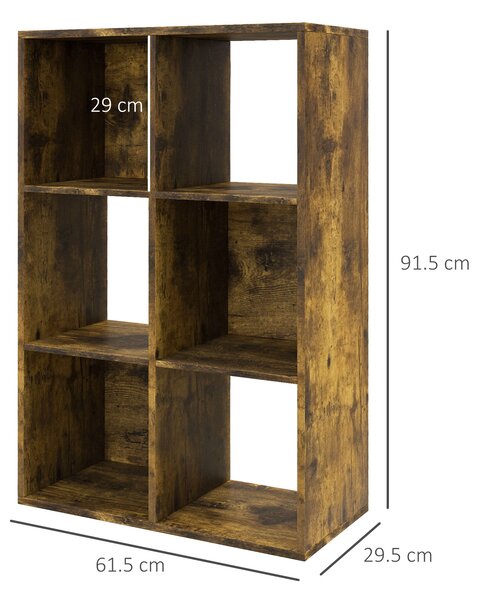 HOMCOM 3-tier 6 Cubes Storage Unit Particle Board Cabinet Bookcase Organiser Home Office Shelves Rustic Brown Aosom UK