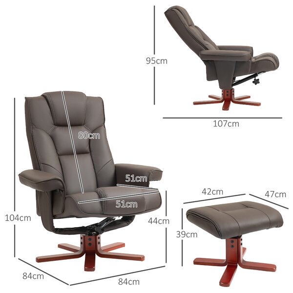 HOMCOM Faux Leather Manual Recliner and Footstool Set - Brown Aosom UK