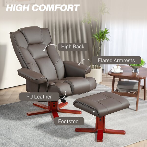 HOMCOM Faux Leather Manual Recliner and Footstool Set - Brown Aosom UK
