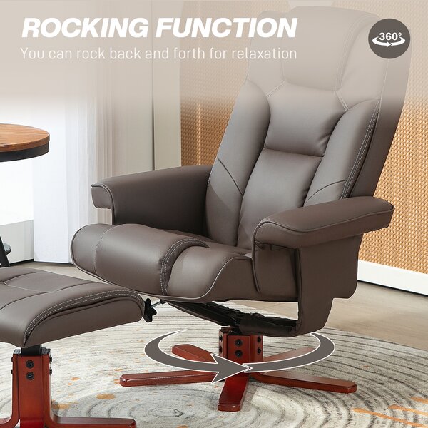 HOMCOM Faux Leather Manual Recliner and Footstool Set - Brown Aosom UK