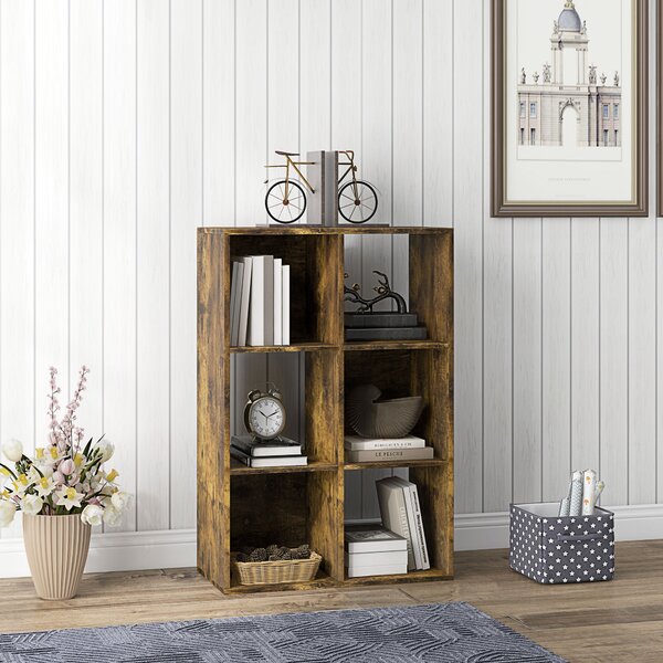 HOMCOM 3-tier 6 Cubes Storage Unit Particle Board Cabinet Bookcase Organiser Home Office Shelves Rustic Brown Aosom UK