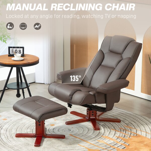 HOMCOM Faux Leather Manual Recliner and Footstool Set - Brown Aosom UK