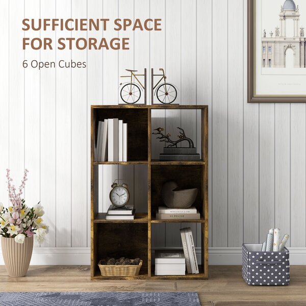 HOMCOM 3-tier 6 Cubes Storage Unit Particle Board Cabinet Bookcase Organiser Home Office Shelves Rustic Brown Aosom UK