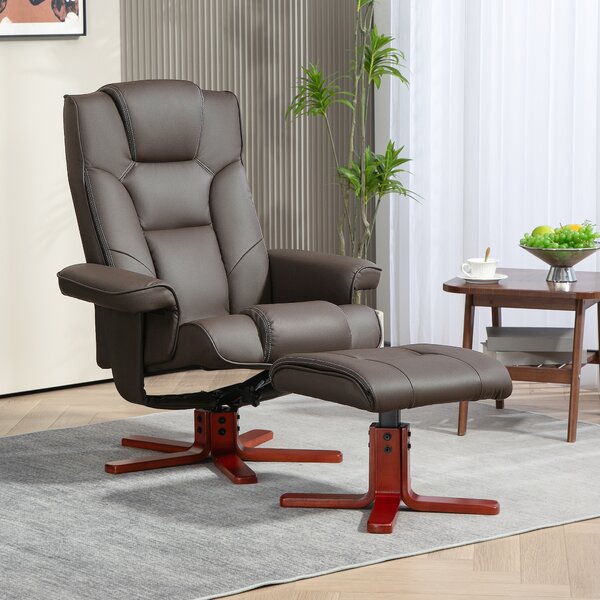 HOMCOM Faux Leather Manual Recliner and Footstool Set - Brown Aosom UK