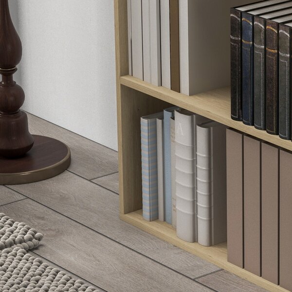 HOMCOM Low Bookcase with Adjustable Shelf, 2 Compartments, 2 Tier Bookshelf for Home Office, Living Room, Study, Natural Aosom UK