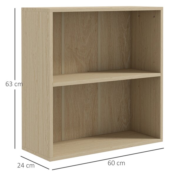 HOMCOM Low Bookcase with Adjustable Shelf, 2 Compartments, 2 Tier Bookshelf for Home Office, Living Room, Study, Natural Aosom UK
