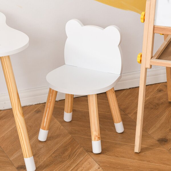 HOMCOM 3 Piece Kids Table and Chair Set with 2 Bear-shaped Chairs, White Aosom UK