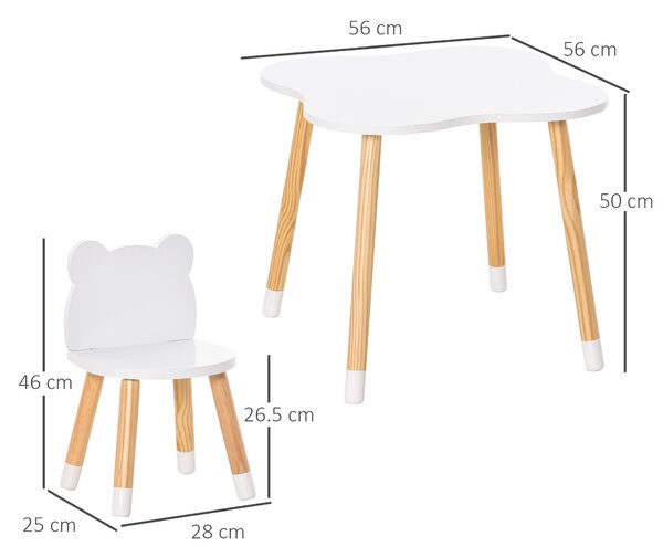 HOMCOM 3 Piece Kids Table and Chair Set with 2 Bear-shaped Chairs, White Aosom UK