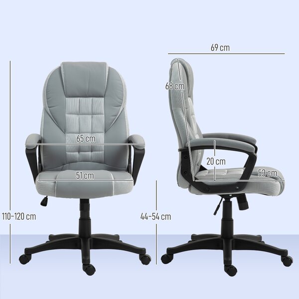 HOMCOM Faux Leather Desk Chair with Adjustable Height and Tilt Function, Swivel Executive Chair with High Back and Armrests for Home & Office, Grey Aosom UK