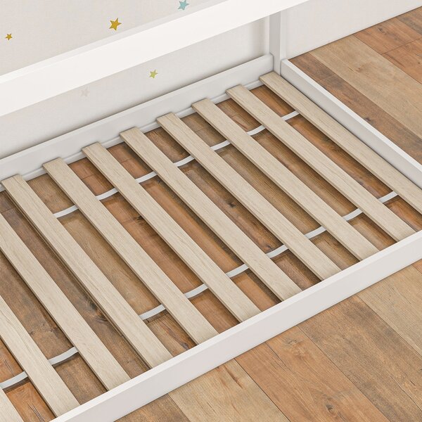HOMCOM Single Bed Base with House Scandinavian Style, Wooden Bed Frame for 90W x 190Dcm Mattress, White Aosom UK