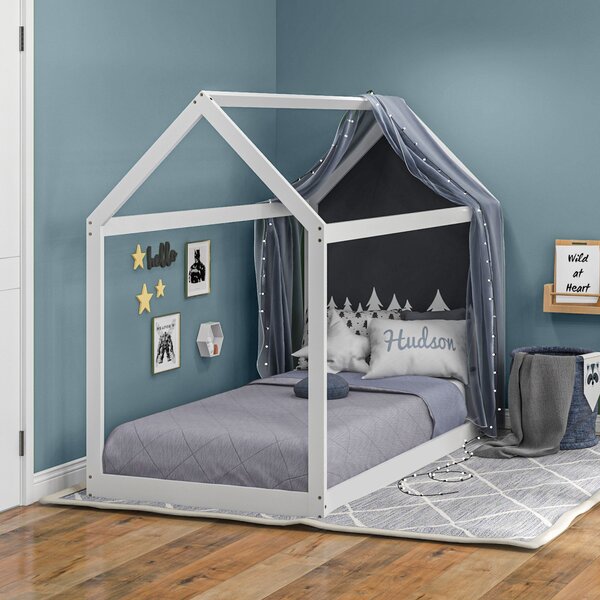 HOMCOM Single Bed Base with House Scandinavian Style, Wooden Bed Frame for 90W x 190Dcm Mattress, White Aosom UK