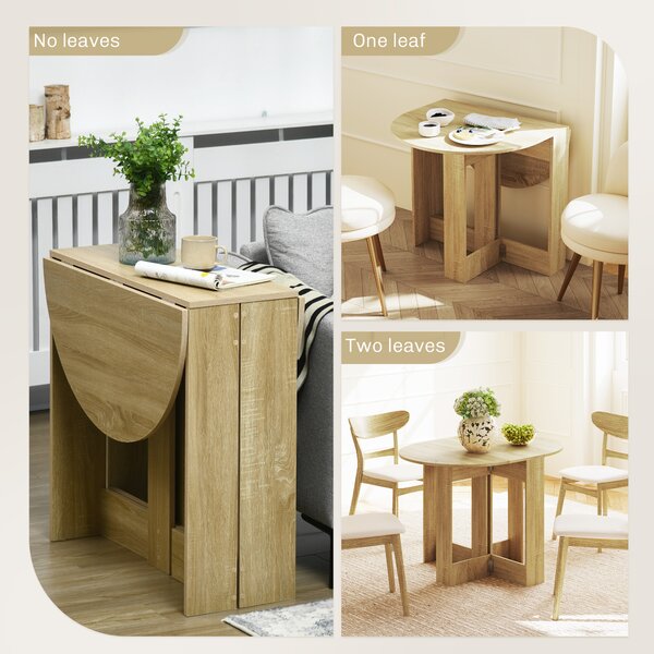HOMCOM 2 Drop Leaf Dining Table, Folding Dining Table for Small Space, Kitchen, Dining Room, Oak Aosom UK