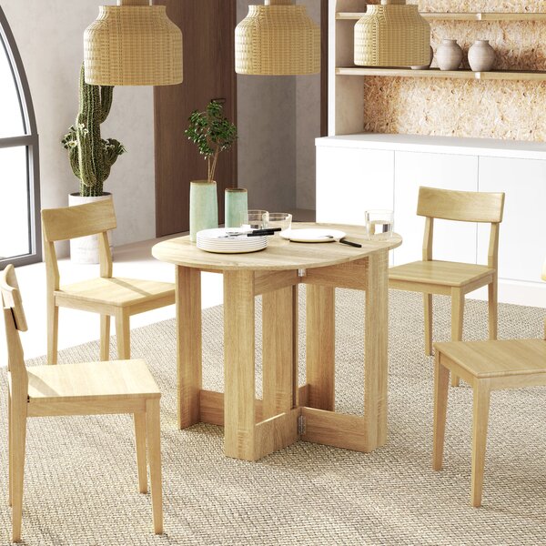 HOMCOM 2 Drop Leaf Dining Table, Folding Dining Table for Small Space, Kitchen, Dining Room, Oak Aosom UK