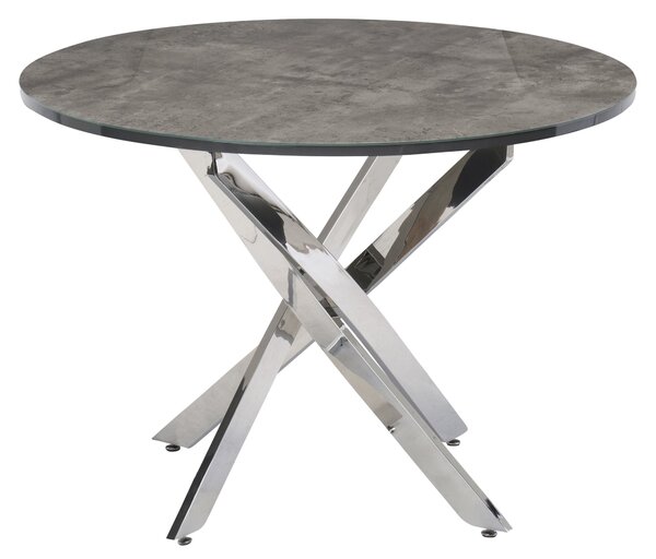 Paris 4 Seater Round Glass Top Dining Table, Concrete