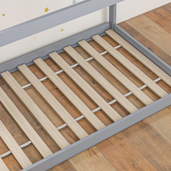 HOMCOM Single Bed Base with House Scandinavian Style, Wooden Bed Frame for 90W x 190Dcm Mattress, Grey Aosom UK