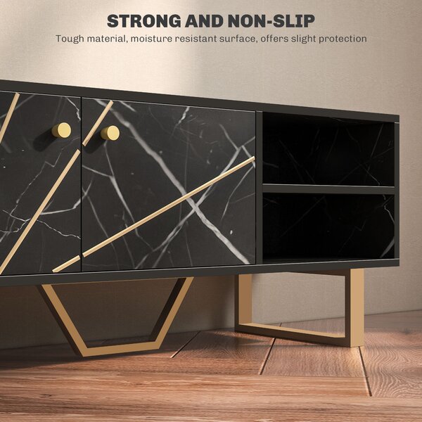 HOMCOM TV Cabinet with Storaget with Storage Shelves and Cupboard for Living Room, TV Unit for TVs up to 50 Inches, Black Marble Tone Aosom UK