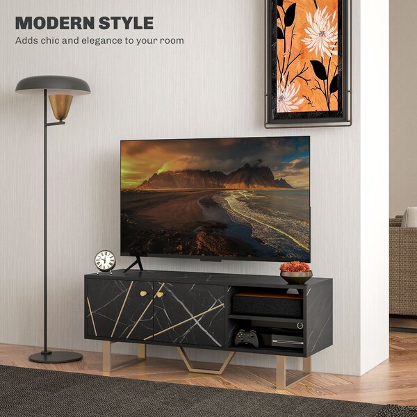 HOMCOM TV Cabinet with Storaget with Storage Shelves and Cupboard for Living Room, TV Unit for TVs up to 50 Inches, Black Marble Tone Aosom UK