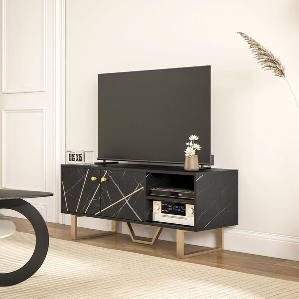 HOMCOM TV Cabinet with Storaget with Storage Shelves and Cupboard for Living Room, TV Unit for TVs up to 50 Inches, Black Marble Tone Aosom UK