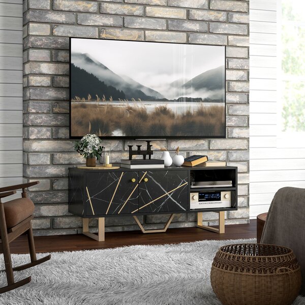 HOMCOM TV Cabinet with Storaget with Storage Shelves and Cupboard for Living Room, TV Unit for TVs up to 50 Inches, Black Marble Tone Aosom UK