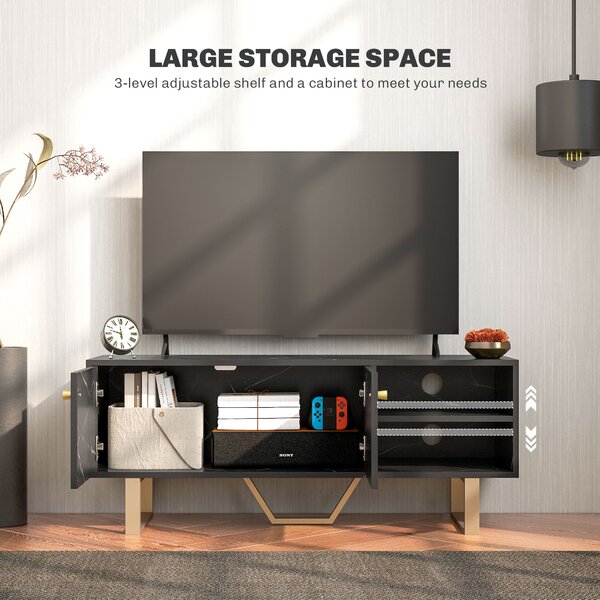 HOMCOM TV Cabinet with Storaget with Storage Shelves and Cupboard for Living Room, TV Unit for TVs up to 50 Inches, Black Marble Tone Aosom UK