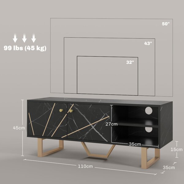 HOMCOM TV Cabinet with Storaget with Storage Shelves and Cupboard for Living Room, TV Unit for TVs up to 50 Inches, Black Marble Tone Aosom UK