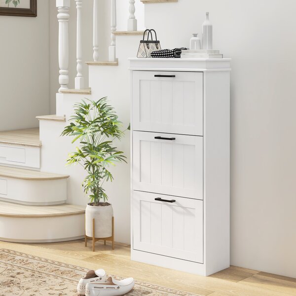 HOMCOM Three-Drawer Minimalistic Shoe Storage Cabinet, for 15 Shoes Aosom UK