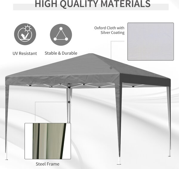 Outsunny 3 x 3m Pop Up Gazebo with Sides, Waterproof Pop Up Gazebo with Carry Bag and Height Adjustable Marquee for Party, Grey Aosom UK