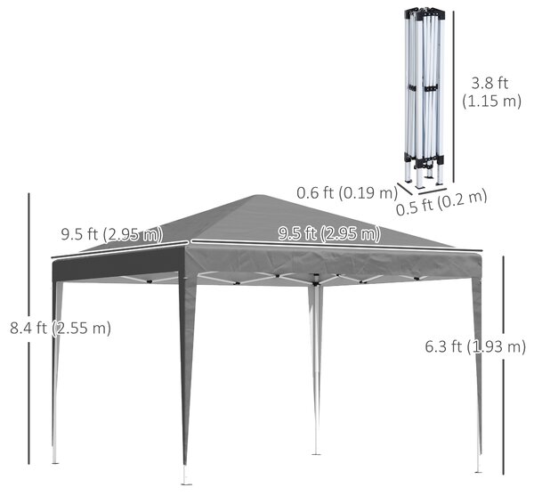 Outsunny 3 x 3m Pop Up Gazebo with Sides, Waterproof Pop Up Gazebo with Carry Bag and Height Adjustable Marquee for Party, Grey Aosom UK