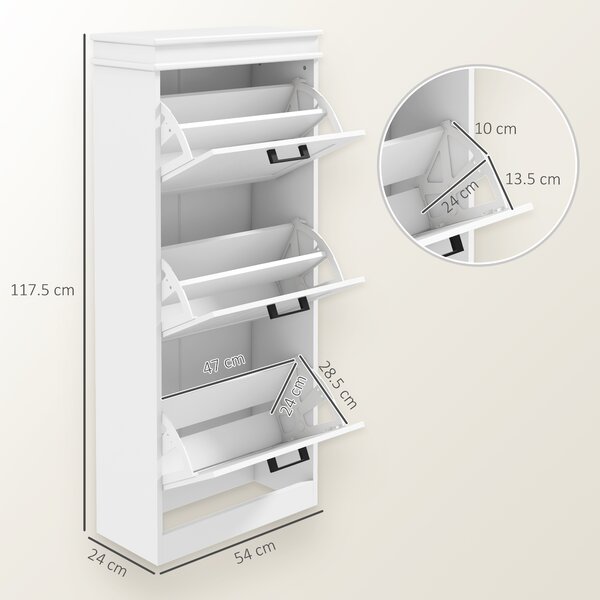 HOMCOM Three-Drawer Minimalistic Shoe Storage Cabinet, for 15 Shoes Aosom UK