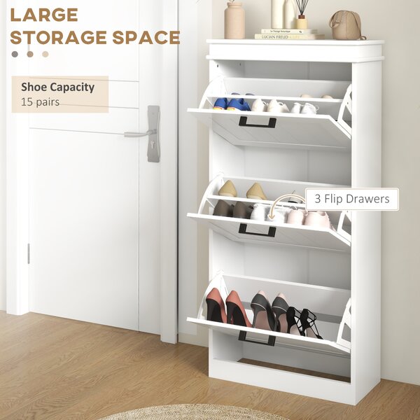 HOMCOM Three-Drawer Minimalistic Shoe Storage Cabinet, for 15 Shoes Aosom UK