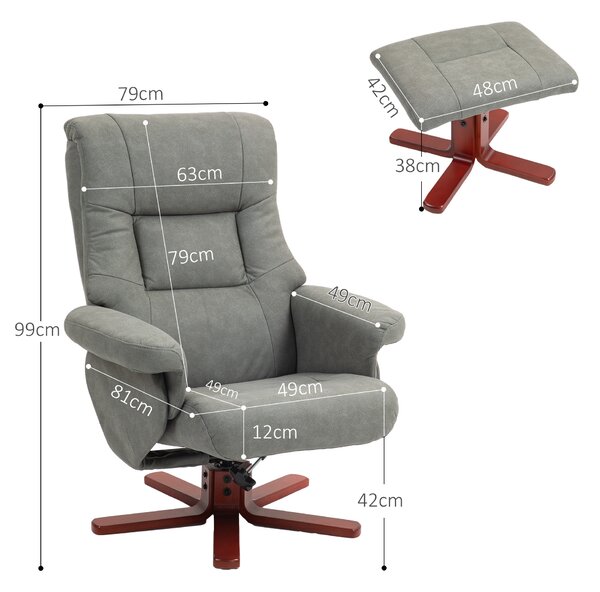 HOMCOM Faux Microfibre Leather Manual Recliner and Footstool Set, Reclining Armchair w/ cat scratch resistant fabric, Grey Aosom UK