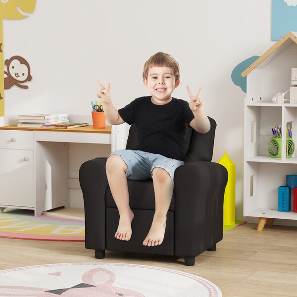 HOMCOM Kids Armchair, Kids Recliner Chair, PU Leather Kids Chair with Adjustable Backrest & Footrest, Padded Headrest, Black Aosom UK